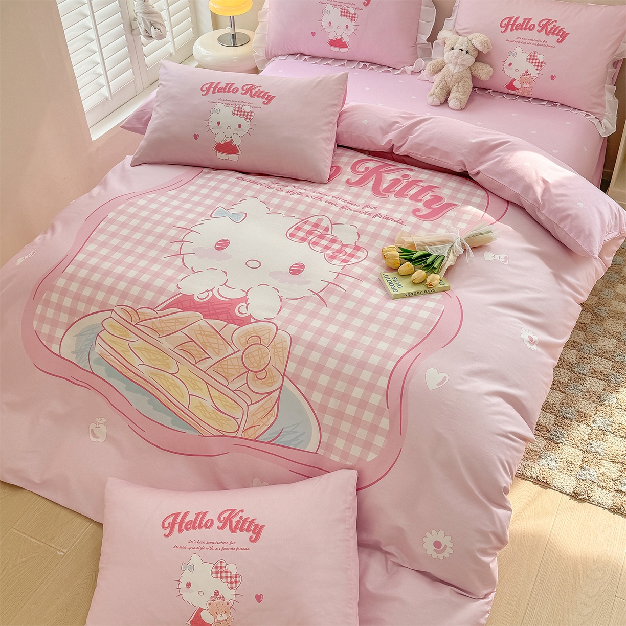 91家纺网 家纺一手货源 找家纺 玉元坊 2025新款正版授权三丽鸥系列全棉纯棉三四件套 基础款 心动凯蒂-基础款