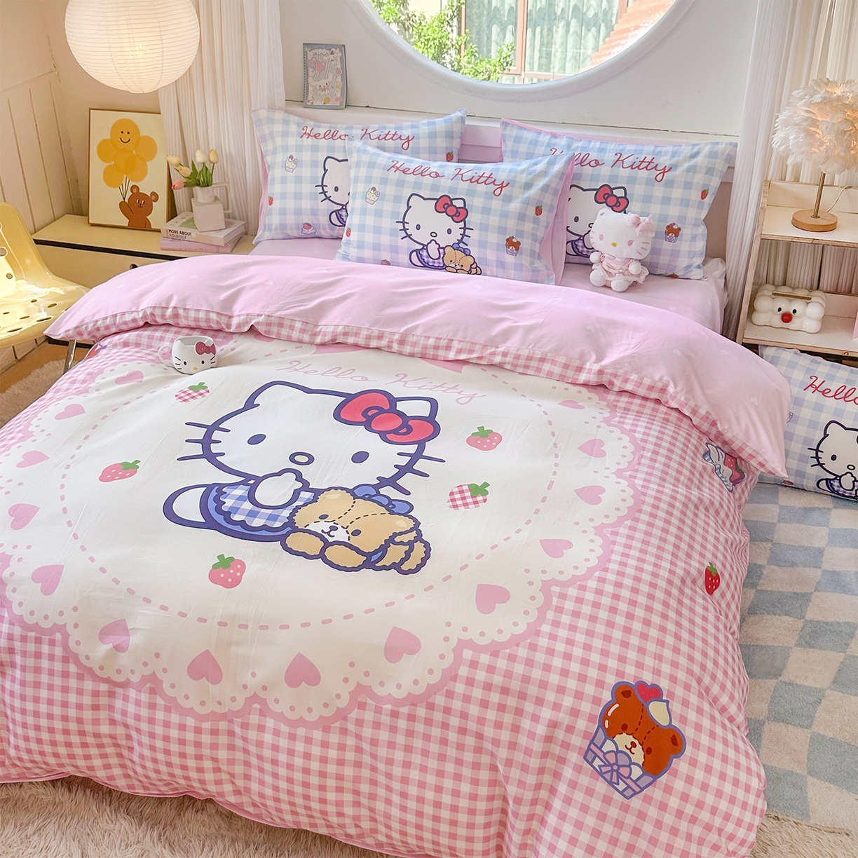 91家纺网 家纺一手货源 找家纺 玉元坊 2025新款正版授权三丽鸥系列全棉纯棉三四件套 基础款 奶油凯蒂猫-基础款