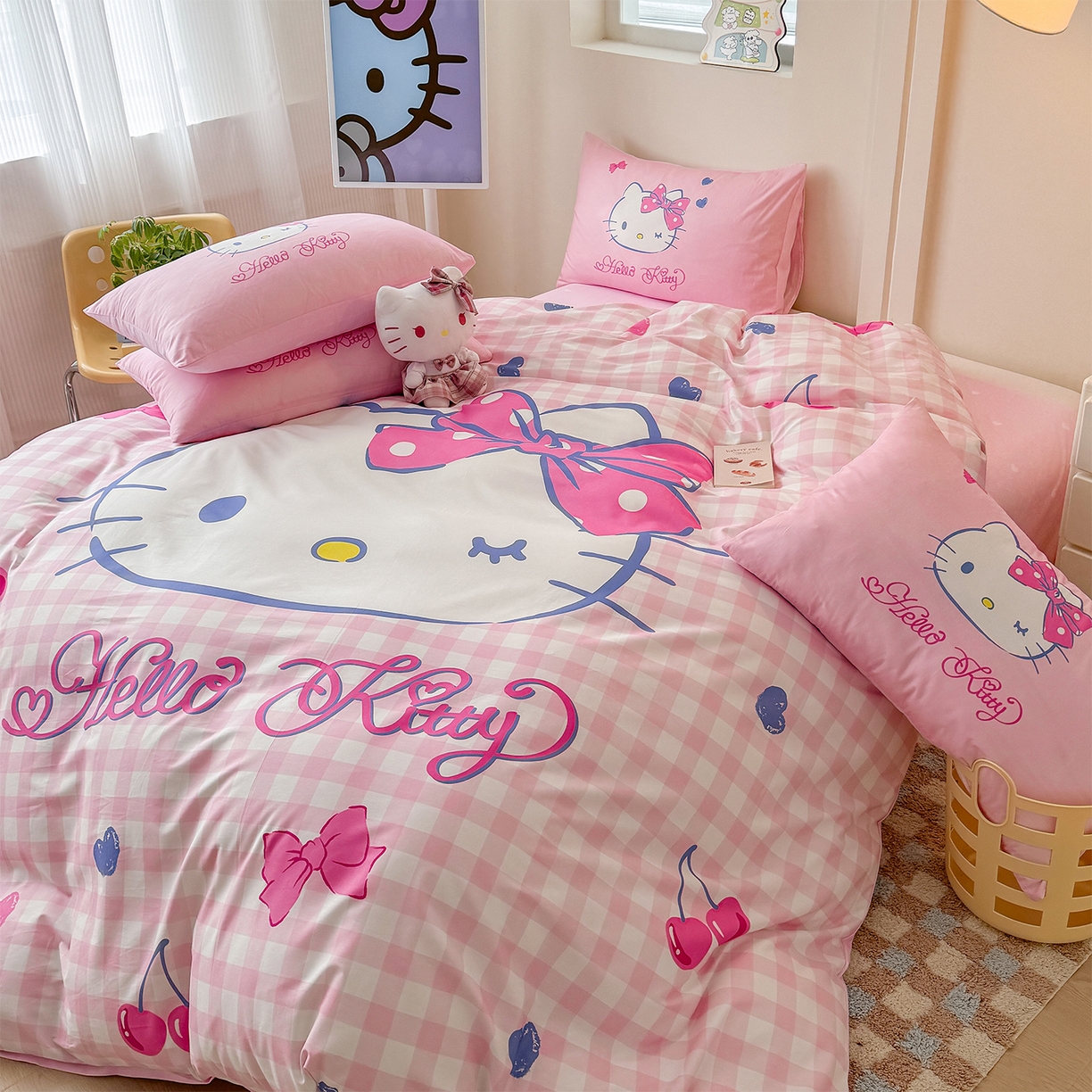 91家纺网 家纺一手货源 找家纺 玉元坊 2025新款正版授权三丽鸥系列全棉纯棉三四件套 基础款 俏皮凯蒂-基础款