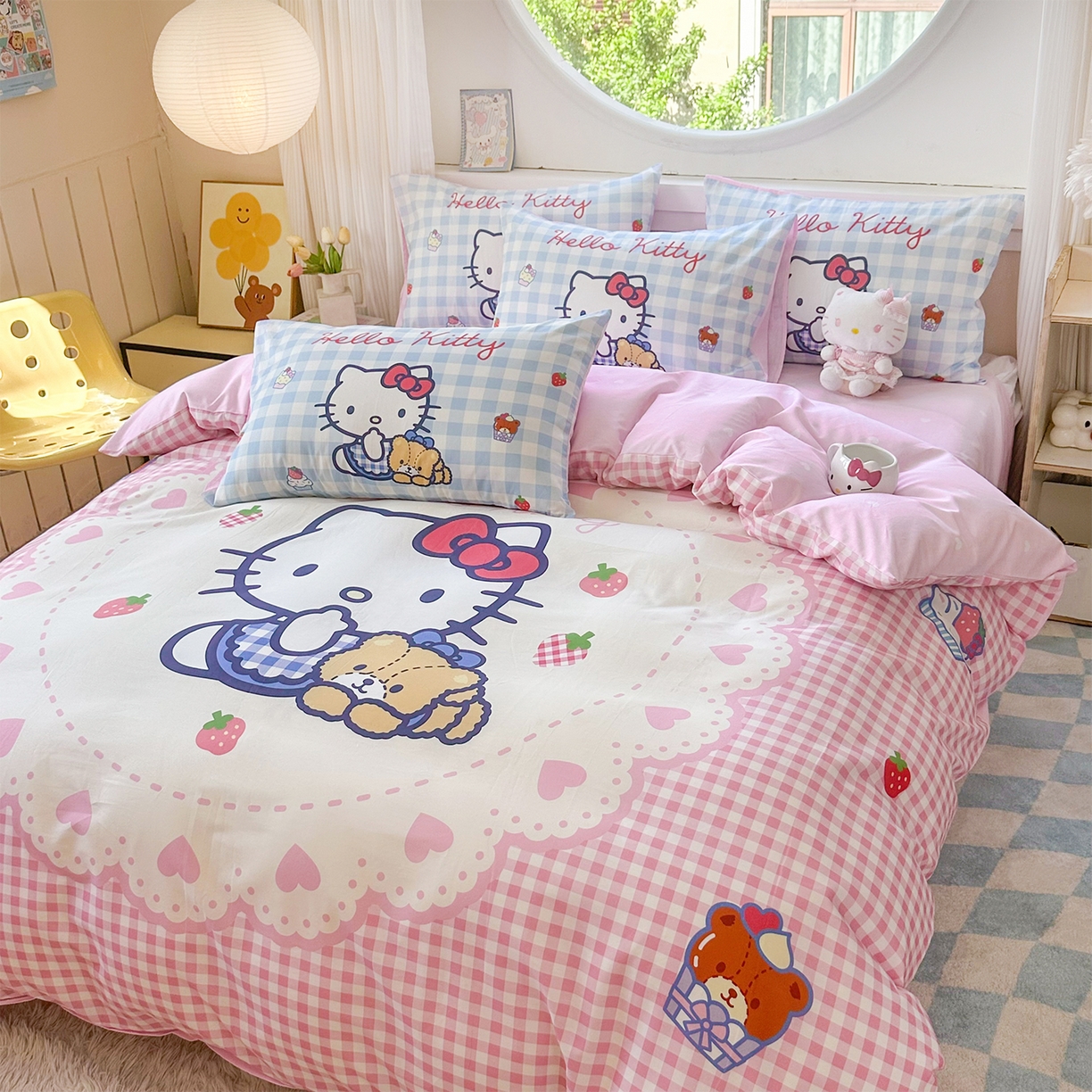 91家纺网 家纺一手货源 找家纺 玉元坊 2025新款正版授权三丽鸥系列全棉纯棉三四件套 基础款 奶油凯蒂猫-基础款