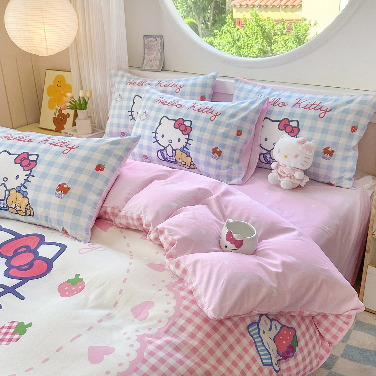 91家纺网 家纺一手货源 找家纺 玉元坊 2025新款正版授权三丽鸥系列全棉纯棉三四件套 基础款 奶油凯蒂猫-基础款