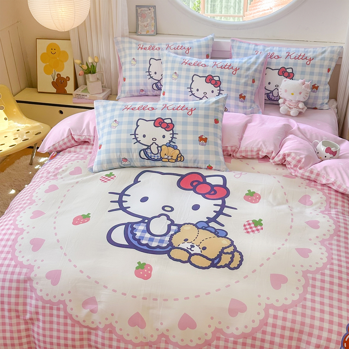 91家纺网 家纺一手货源 找家纺 玉元坊 2025新款正版授权三丽鸥系列全棉纯棉三四件套 基础款 奶油凯蒂猫-基础款