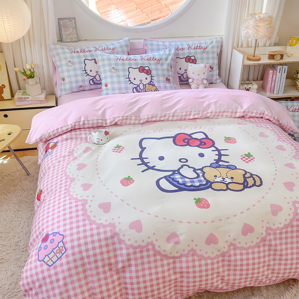 91家纺网 家纺一手货源 找家纺 玉元坊 2025新款正版授权三丽鸥系列全棉纯棉三四件套 基础款 奶油凯蒂猫-基础款