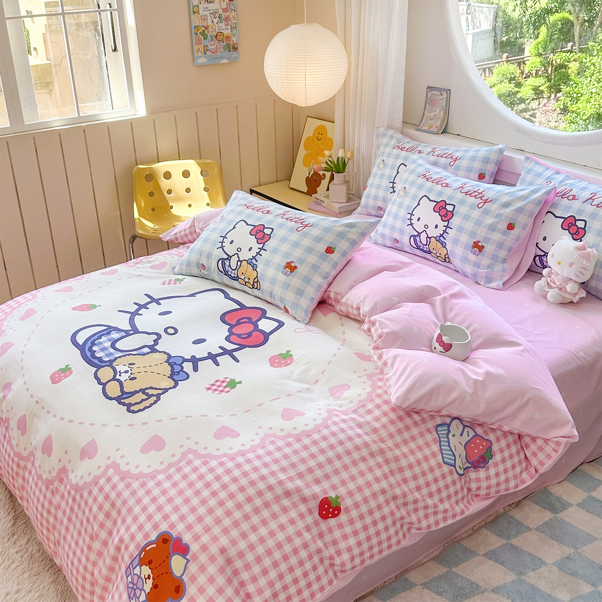 91家纺网 家纺一手货源 找家纺 玉元坊 2025新款正版授权三丽鸥系列全棉纯棉三四件套 基础款 奶油凯蒂猫-基础款