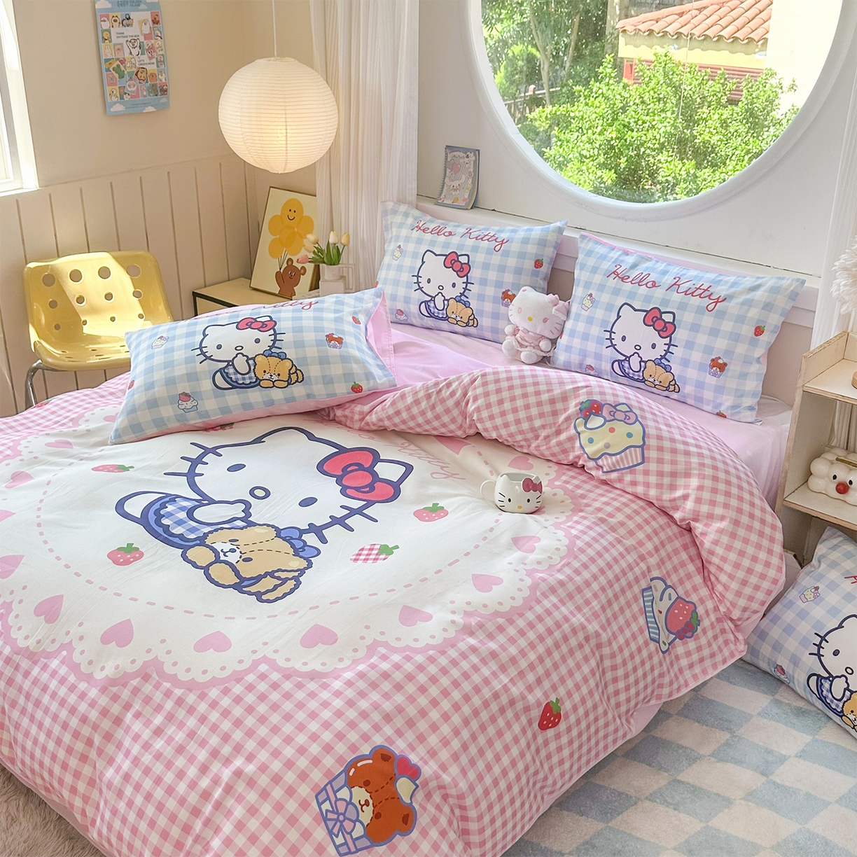 91家纺网 家纺一手货源 找家纺 玉元坊 2025新款正版授权三丽鸥系列全棉纯棉三四件套 基础款 奶油凯蒂猫-基础款