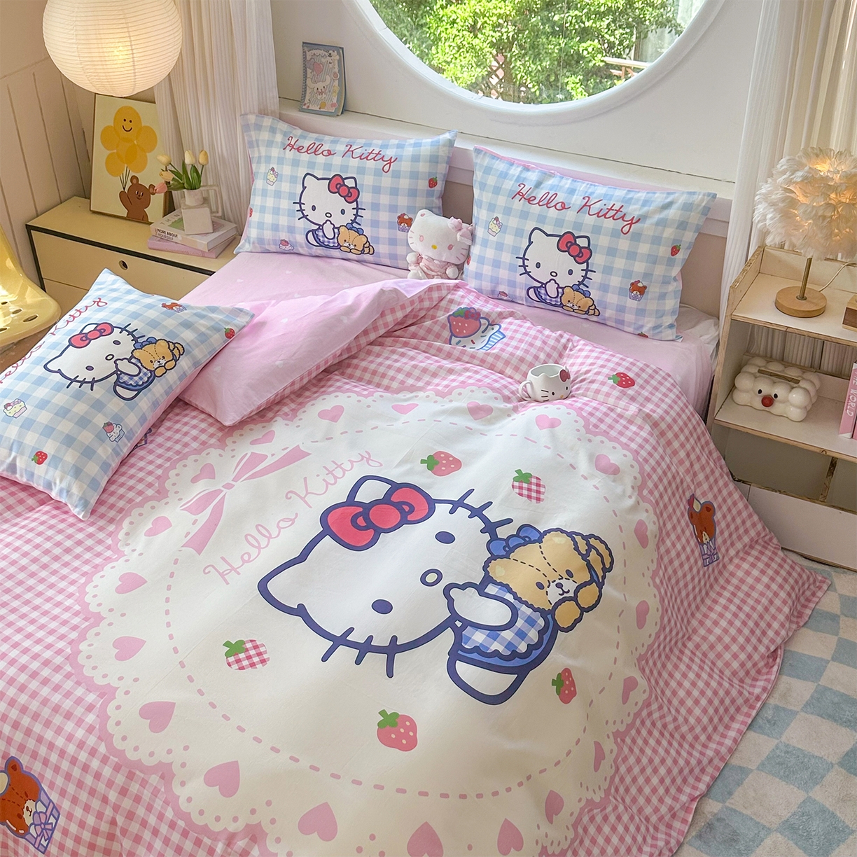 91家纺网 家纺一手货源 找家纺 玉元坊 2025新款正版授权三丽鸥系列全棉纯棉三四件套 基础款 奶油凯蒂猫-基础款