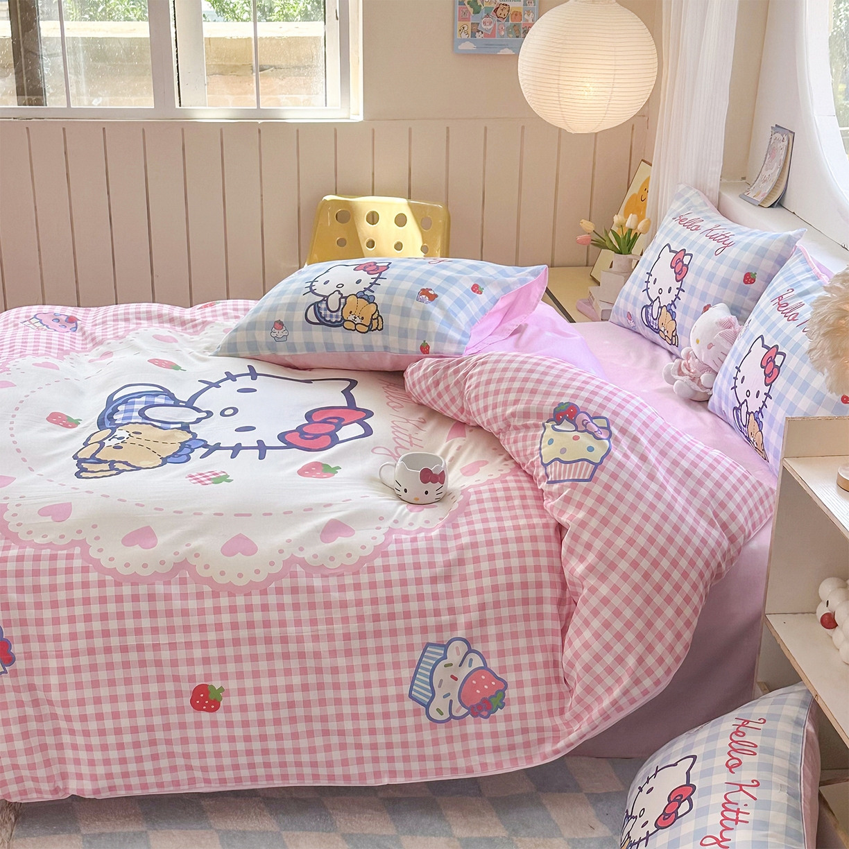 91家纺网 家纺一手货源 找家纺 玉元坊 2025新款正版授权三丽鸥系列全棉纯棉三四件套 基础款 奶油凯蒂猫-基础款