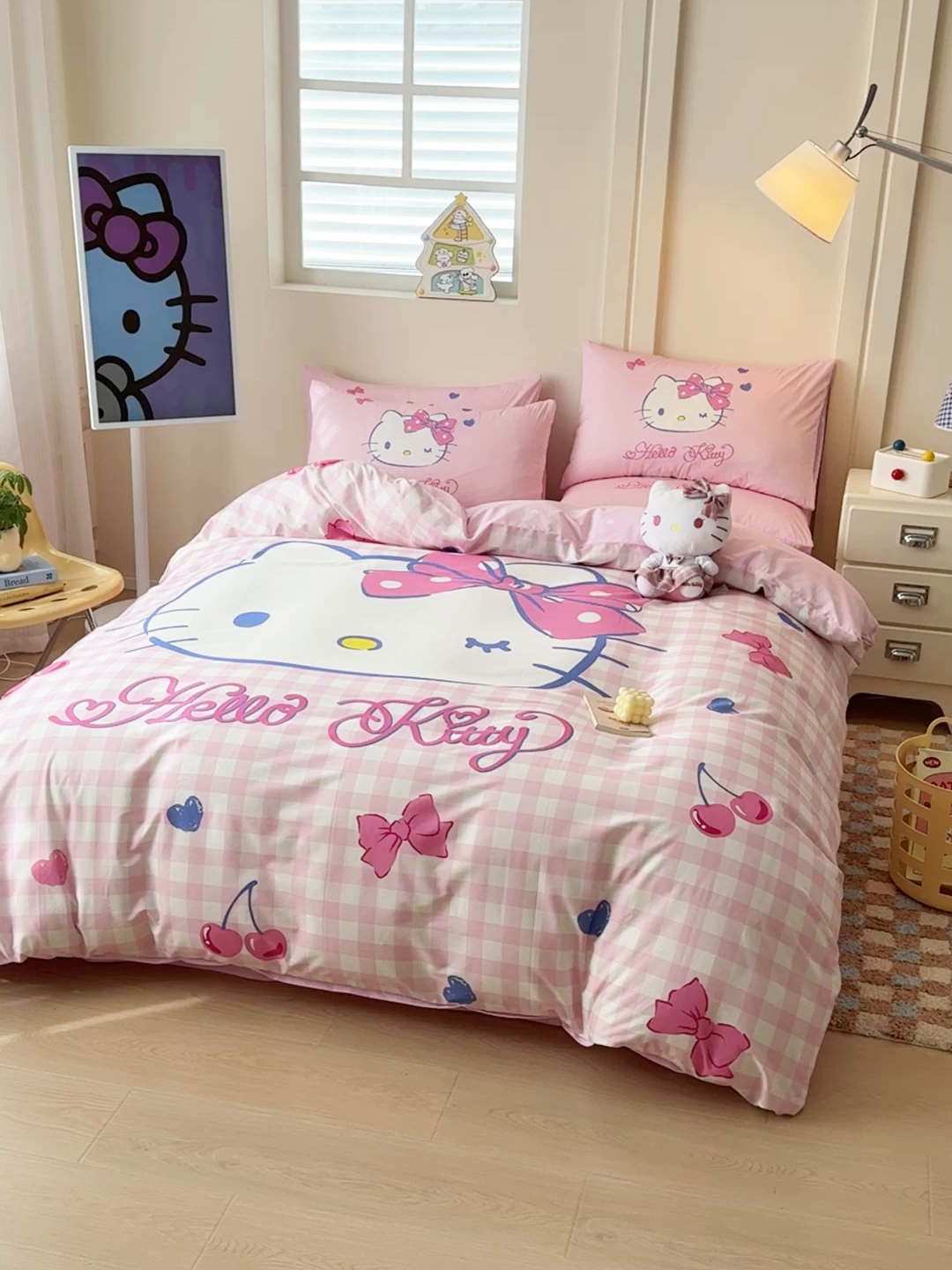 91家纺网 家纺一手货源 找家纺 玉元坊 2025新款正版授权三丽鸥系列全棉纯棉三四件套 基础款 俏皮凯蒂-基础款