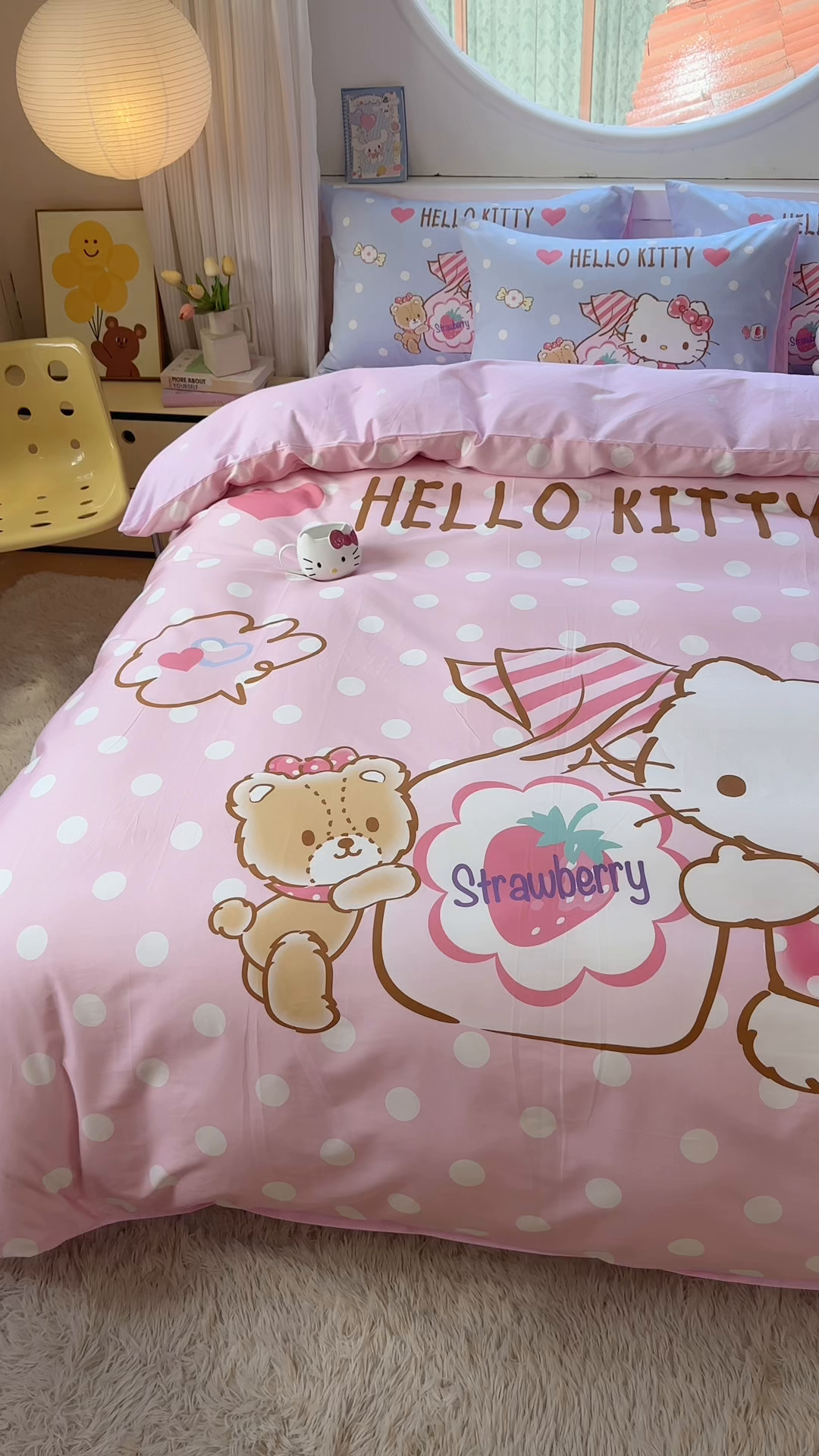 91家纺网 家纺一手货源 找家纺 玉元坊 2025新款正版授权三丽鸥系列全棉纯棉三四件套 基础款 草莓糖果凯蒂猫-基础款