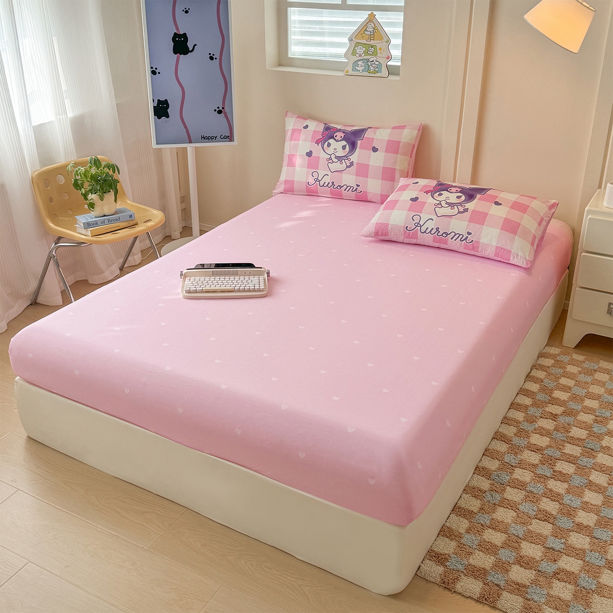 91家纺网 家纺一手货源 找家纺 玉元坊 2025新款正版授权三丽鸥系列全棉纯棉三四件套 基础款 格子库洛米-基础款