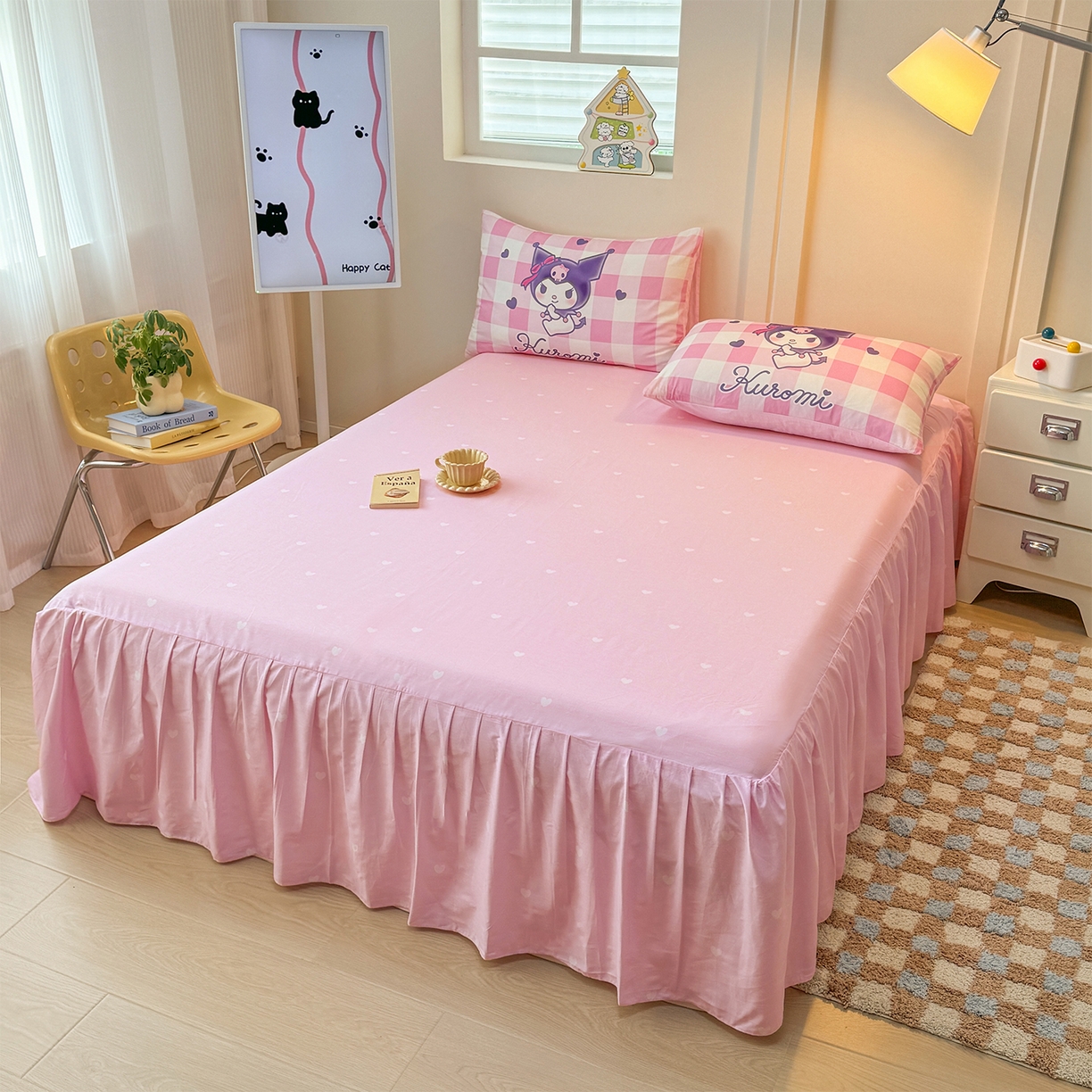 91家纺网 家纺一手货源 找家纺 玉元坊 2025新款正版授权三丽鸥系列全棉纯棉三四件套 基础款 格子库洛米-基础款