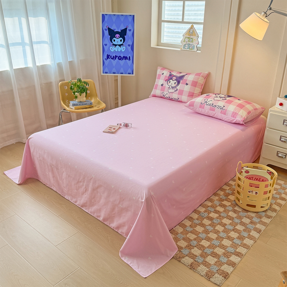 91家纺网 家纺一手货源 找家纺 玉元坊 2025新款正版授权三丽鸥系列全棉纯棉三四件套 基础款 格子库洛米-基础款