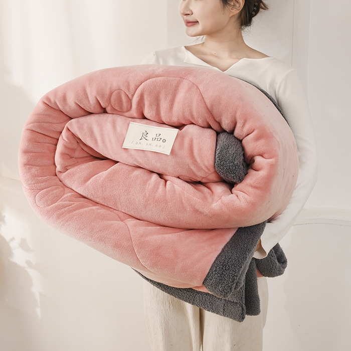 恋绒家纺 2025新款三层牛奶绒夹棉毛毯复合盖毯直播外贸毯子 粉玉色