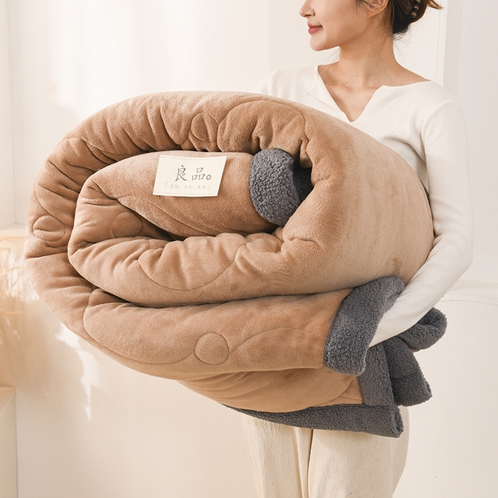 恋绒家纺 2025新款三层牛奶绒夹棉毛毯复合盖毯直播外贸毯子 咖啡色