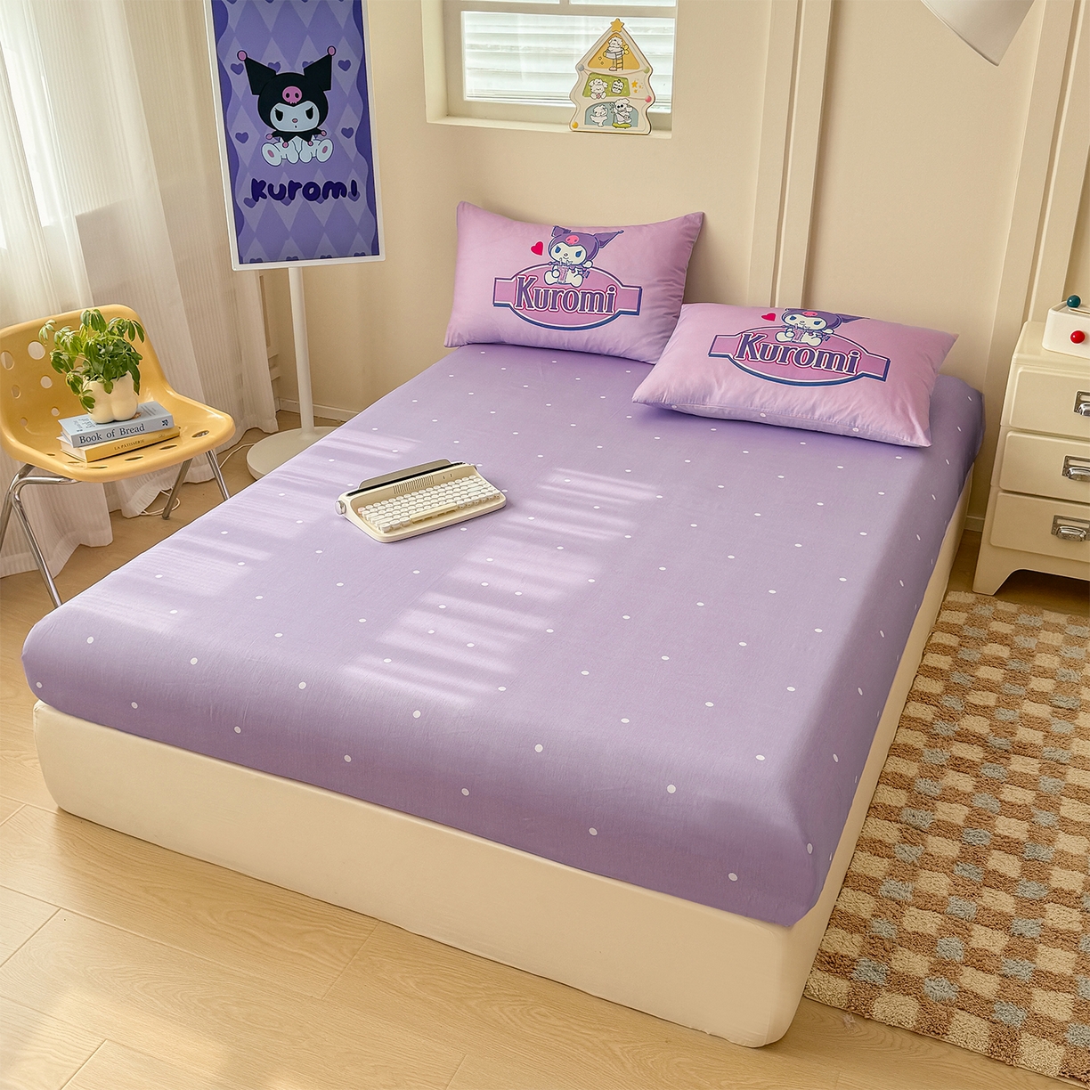 91家纺网 家纺一手货源 找家纺 玉元坊 2025新款正版授权三丽鸥系列全棉纯棉三四件套 基础款 蓝莓库洛米-基础款