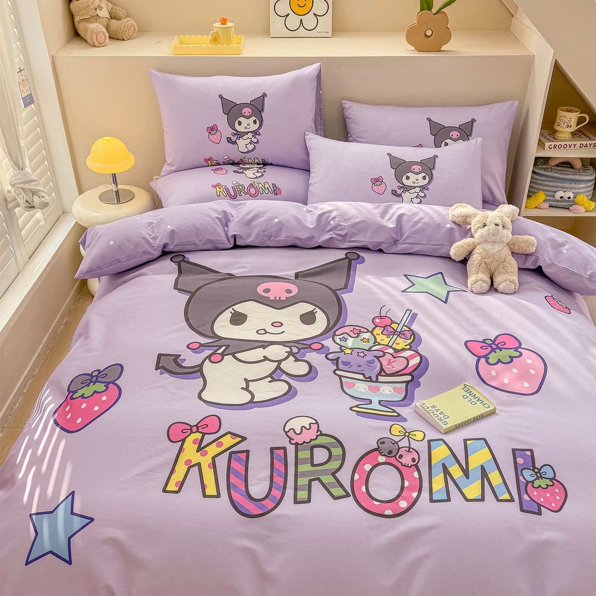 91家纺网 家纺一手货源 找家纺 玉元坊 2025新款正版授权三丽鸥系列全棉纯棉三四件套 基础款 草莓库洛米-基础款