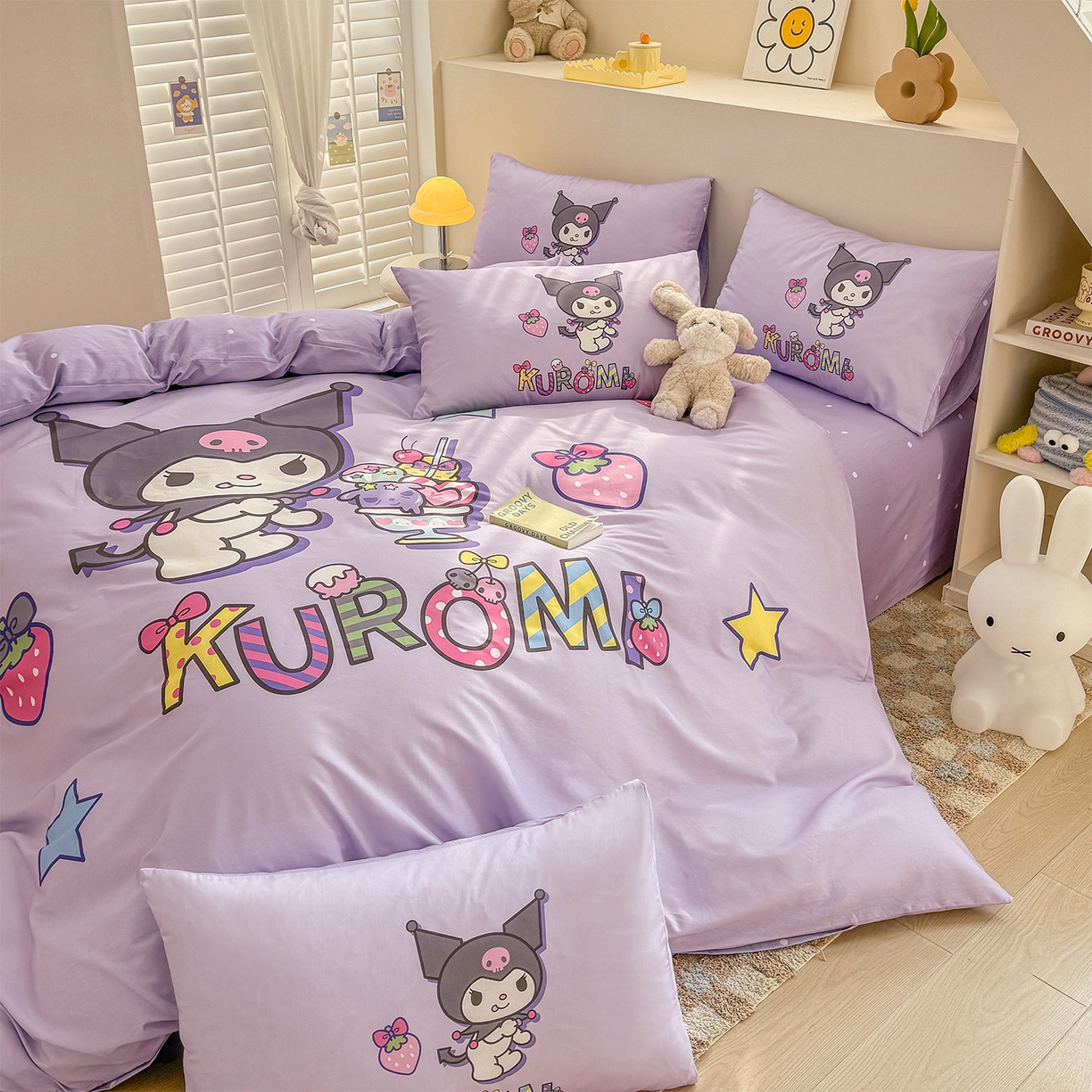 91家纺网 家纺一手货源 找家纺 玉元坊 2025新款正版授权三丽鸥系列全棉纯棉三四件套 基础款 草莓库洛米-基础款