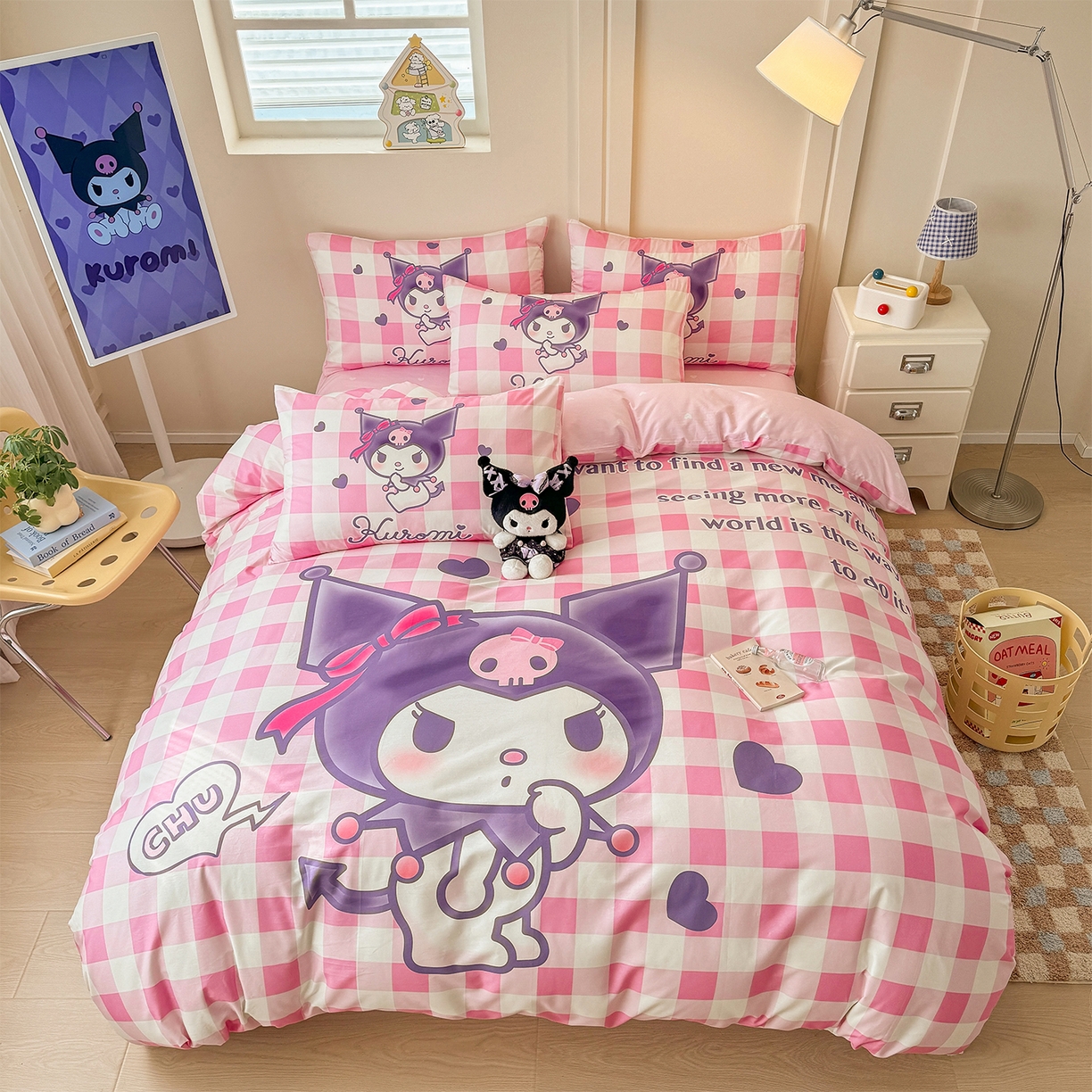 91家纺网 家纺一手货源 找家纺 玉元坊 2025新款正版授权三丽鸥系列全棉纯棉三四件套 基础款 格子库洛米-基础款