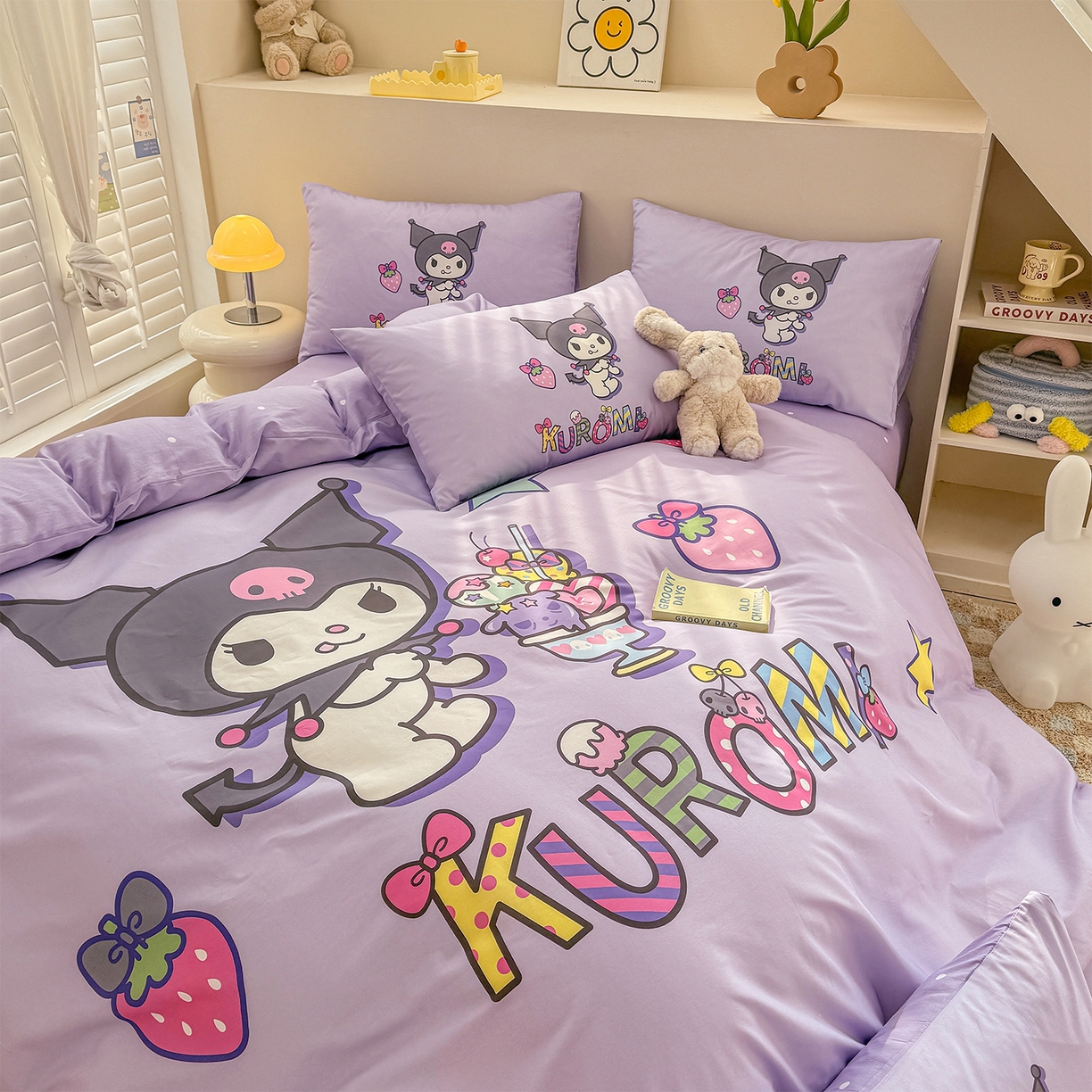 91家纺网 家纺一手货源 找家纺 玉元坊 2025新款正版授权三丽鸥系列全棉纯棉三四件套 基础款 草莓库洛米-基础款