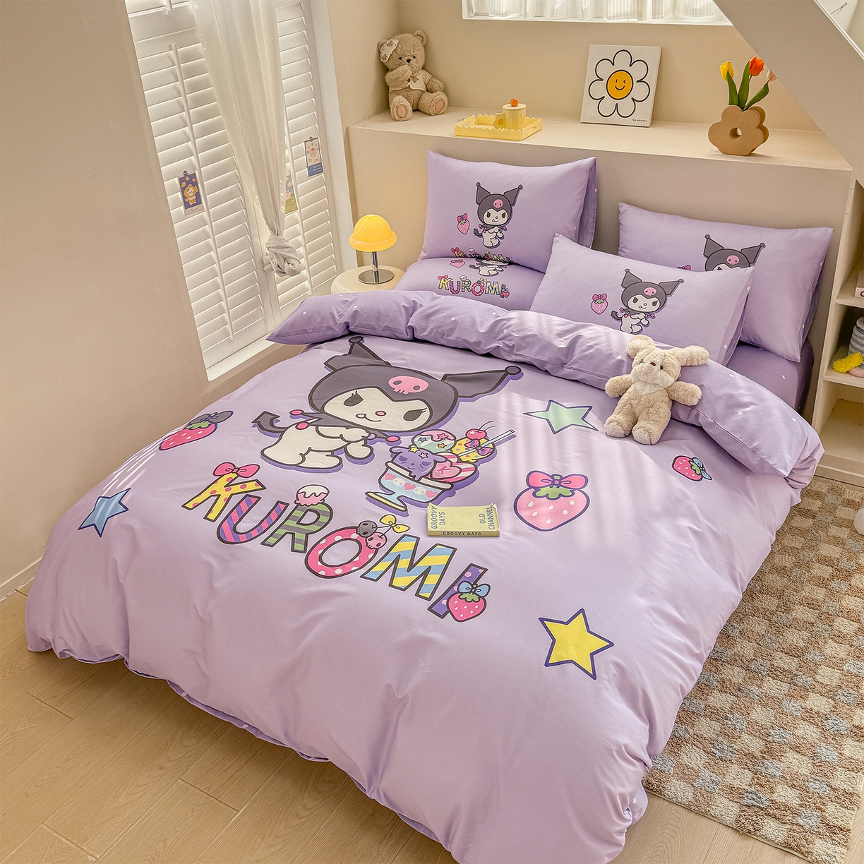 玉元坊 2025新款正版授权三丽鸥系列全棉纯棉三四件套 基础款 草莓库洛米-基础款