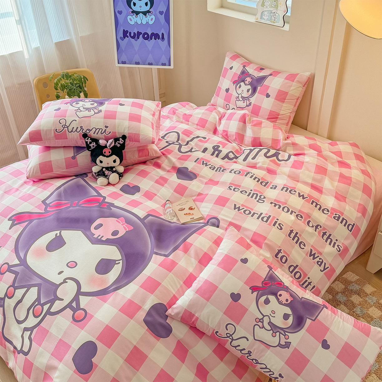 91家纺网 家纺一手货源 找家纺 玉元坊 2025新款正版授权三丽鸥系列全棉纯棉三四件套 基础款 格子库洛米-基础款