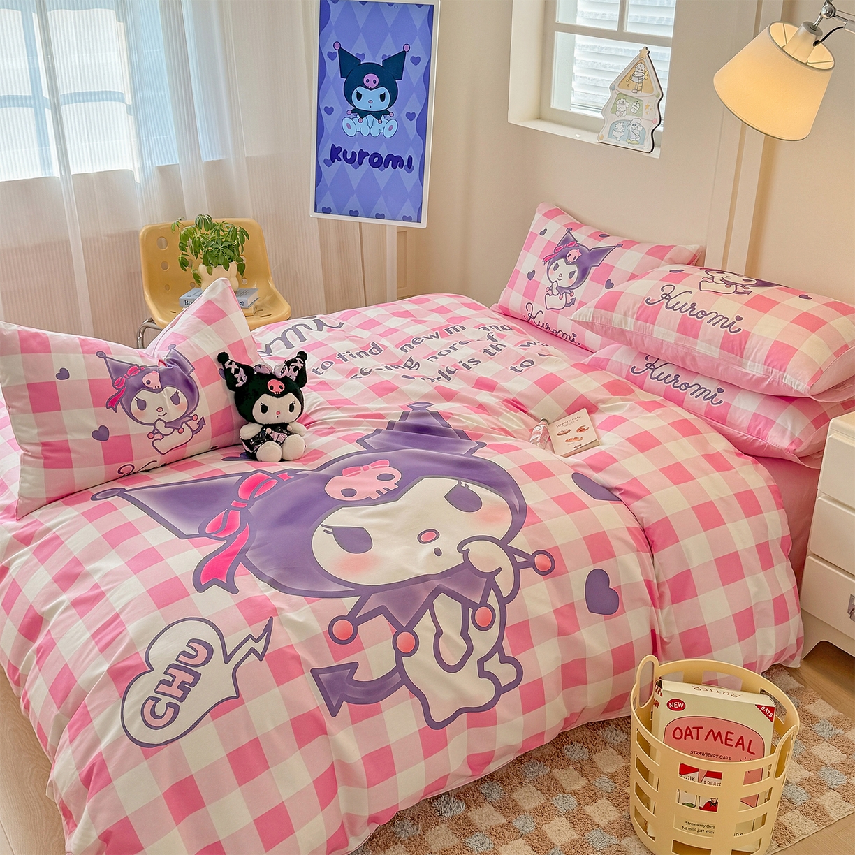 91家纺网 家纺一手货源 找家纺 玉元坊 2025新款正版授权三丽鸥系列全棉纯棉三四件套 基础款 格子库洛米-基础款