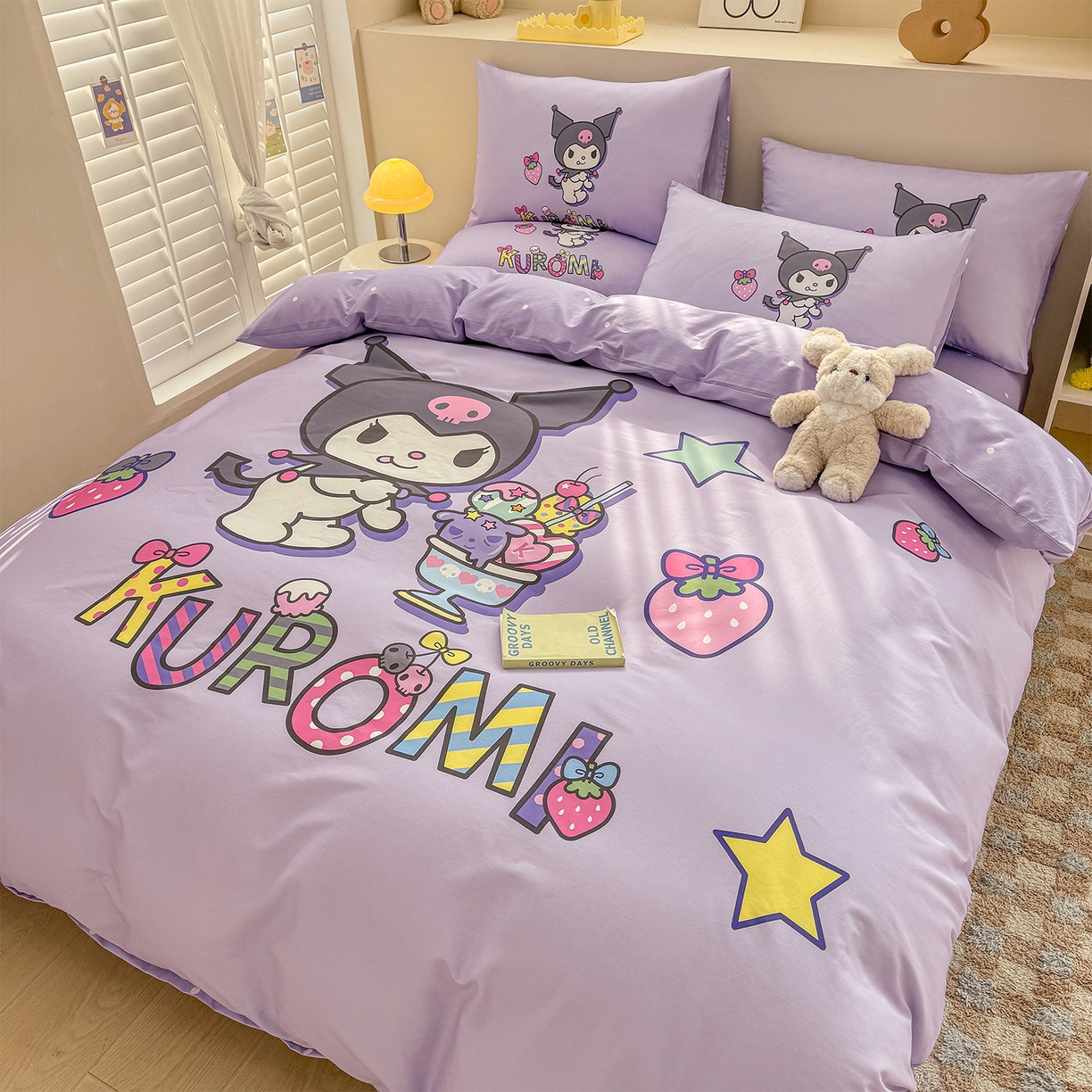 91家纺网 家纺一手货源 找家纺 玉元坊 2025新款正版授权三丽鸥系列全棉纯棉三四件套 基础款 草莓库洛米-基础款