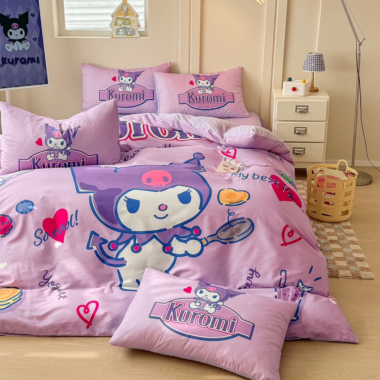 91家纺网 家纺一手货源 找家纺 玉元坊 2025新款正版授权三丽鸥系列全棉纯棉三四件套 基础款 蓝莓库洛米-基础款