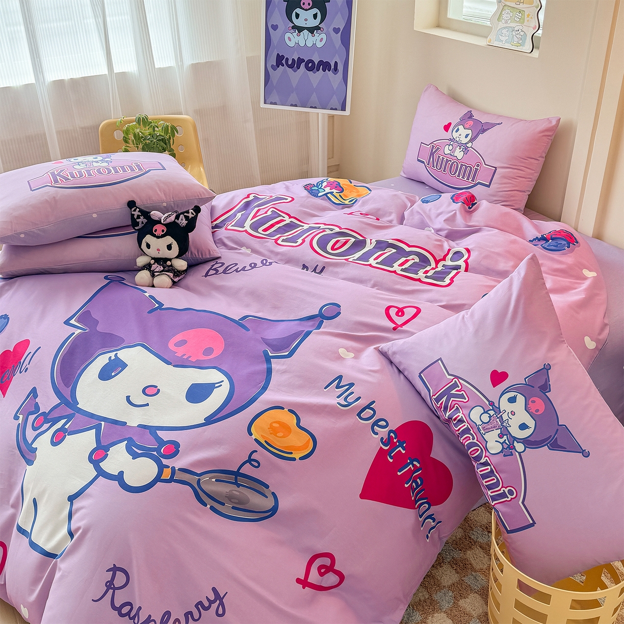 91家纺网 家纺一手货源 找家纺 玉元坊 2025新款正版授权三丽鸥系列全棉纯棉三四件套 基础款 蓝莓库洛米-基础款