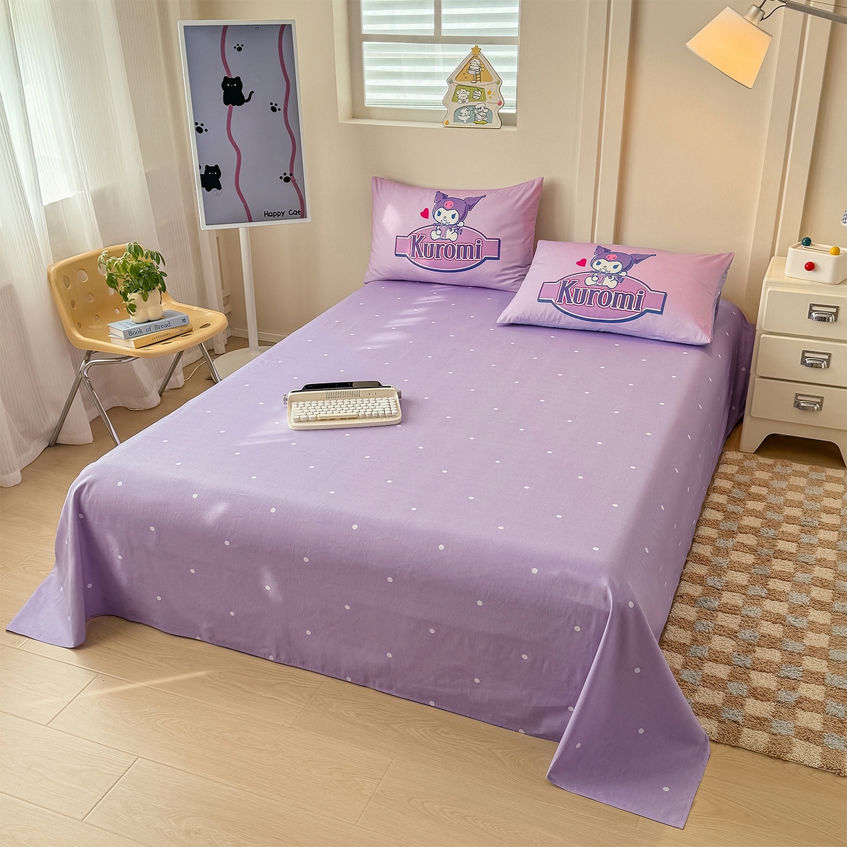 91家纺网 家纺一手货源 找家纺 玉元坊 2025新款正版授权三丽鸥系列全棉纯棉三四件套 基础款 蓝莓库洛米-基础款