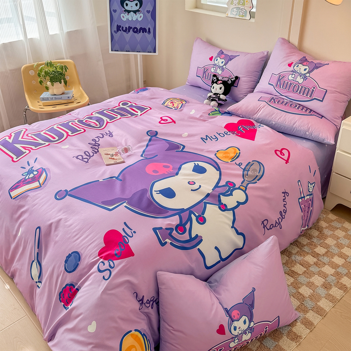 91家纺网 家纺一手货源 找家纺 玉元坊 2025新款正版授权三丽鸥系列全棉纯棉三四件套 基础款 蓝莓库洛米-基础款