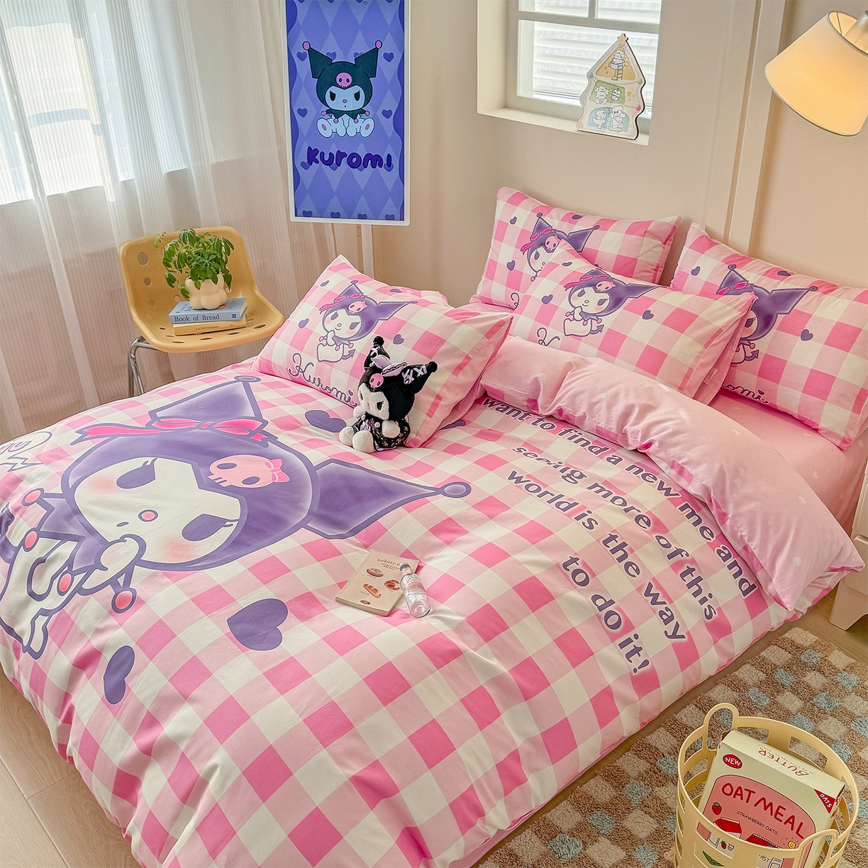 91家纺网 家纺一手货源 找家纺 玉元坊 2025新款正版授权三丽鸥系列全棉纯棉三四件套 基础款 格子库洛米-基础款