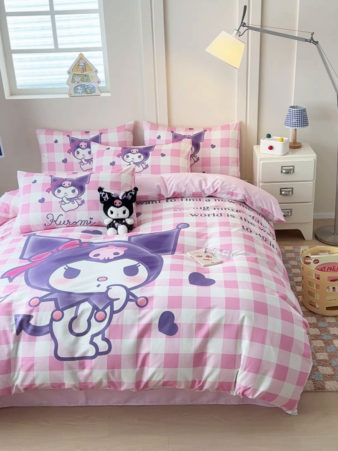 91家纺网 家纺一手货源 找家纺 玉元坊 2025新款正版授权三丽鸥系列全棉纯棉三四件套 基础款 格子库洛米-基础款