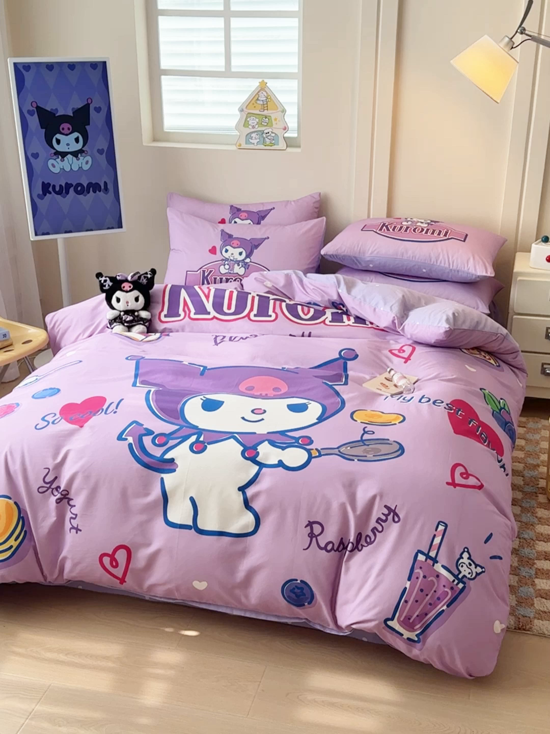 91家纺网 家纺一手货源 找家纺 玉元坊 2025新款正版授权三丽鸥系列全棉纯棉三四件套 基础款 蓝莓库洛米-基础款