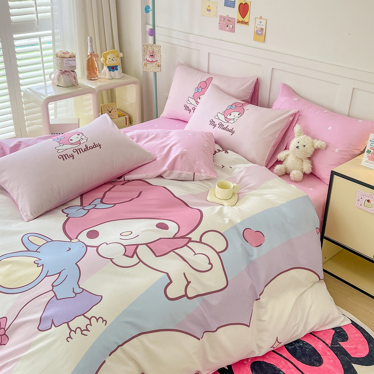 91家纺网 家纺一手货源 找家纺 玉元坊 2025新款正版授权三丽鸥系列全棉纯棉三四件套 基础款 粉兔亲亲-基础款