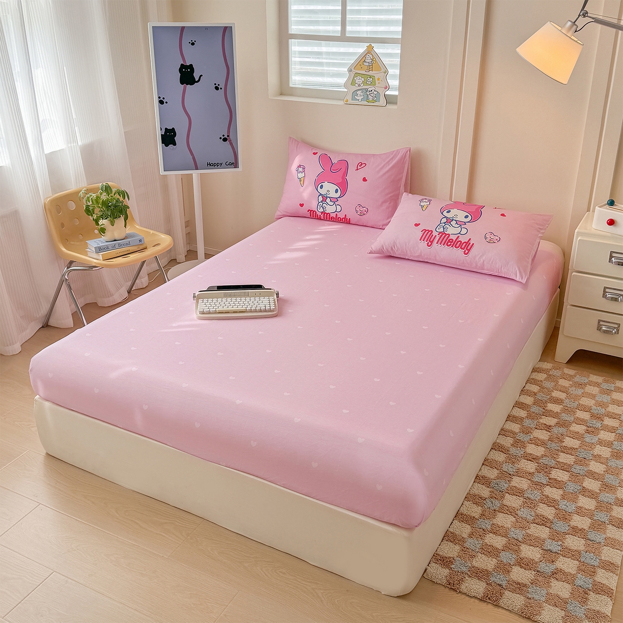 91家纺网 家纺一手货源 找家纺 玉元坊 2025新款正版授权三丽鸥系列全棉纯棉三四件套 基础款 甜筒美乐蒂-基础款