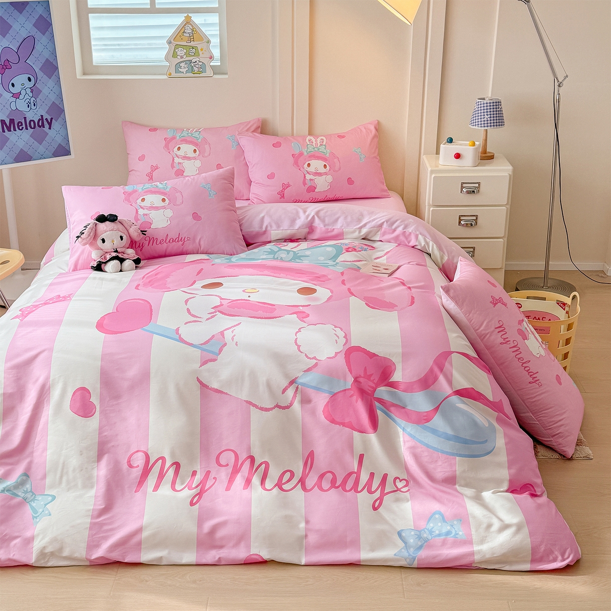 91家纺网 家纺一手货源 找家纺 玉元坊 2025新款正版授权三丽鸥系列全棉纯棉三四件套 基础款 甜心美乐蒂-基础款