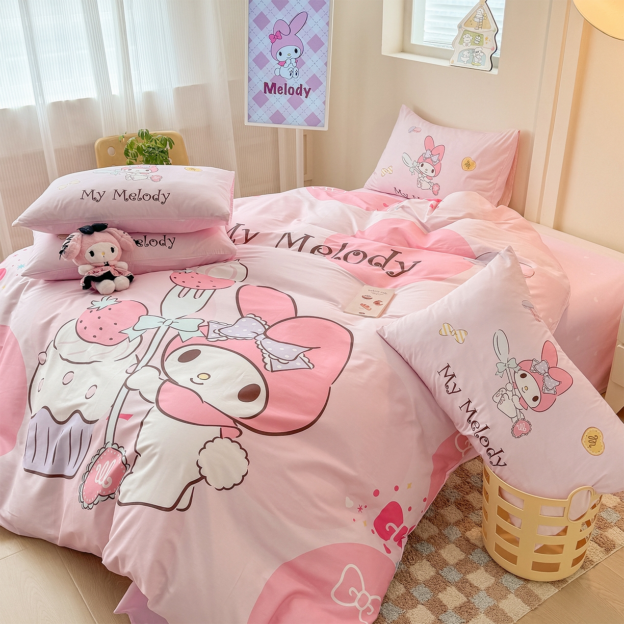 91家纺网 家纺一手货源 找家纺 玉元坊 2025新款正版授权三丽鸥系列全棉纯棉三四件套 基础款 蛋糕美乐蒂-基础款