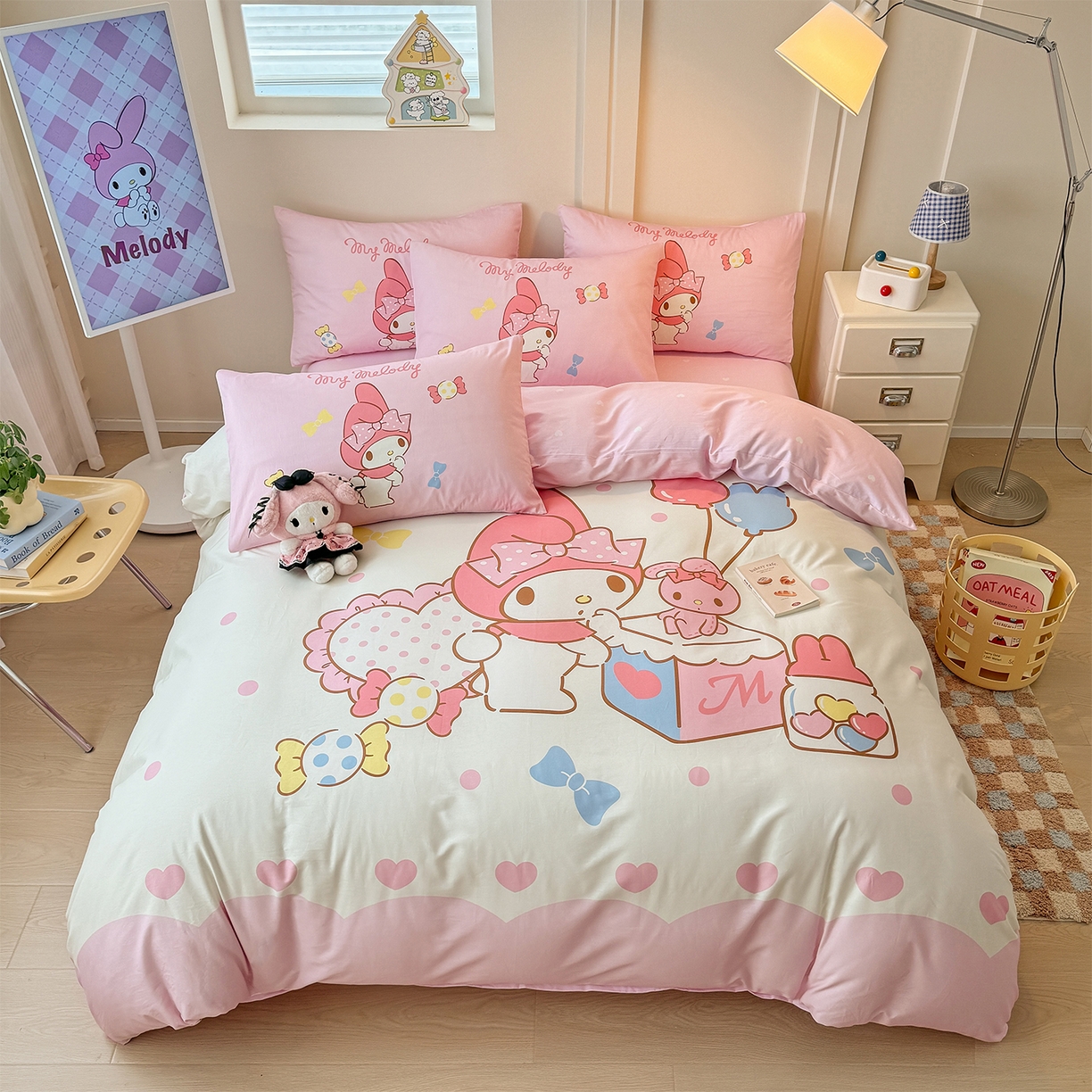 91家纺网 家纺一手货源 找家纺 玉元坊 2025新款正版授权三丽鸥系列全棉纯棉三四件套 基础款 糖果美乐蒂-基础款