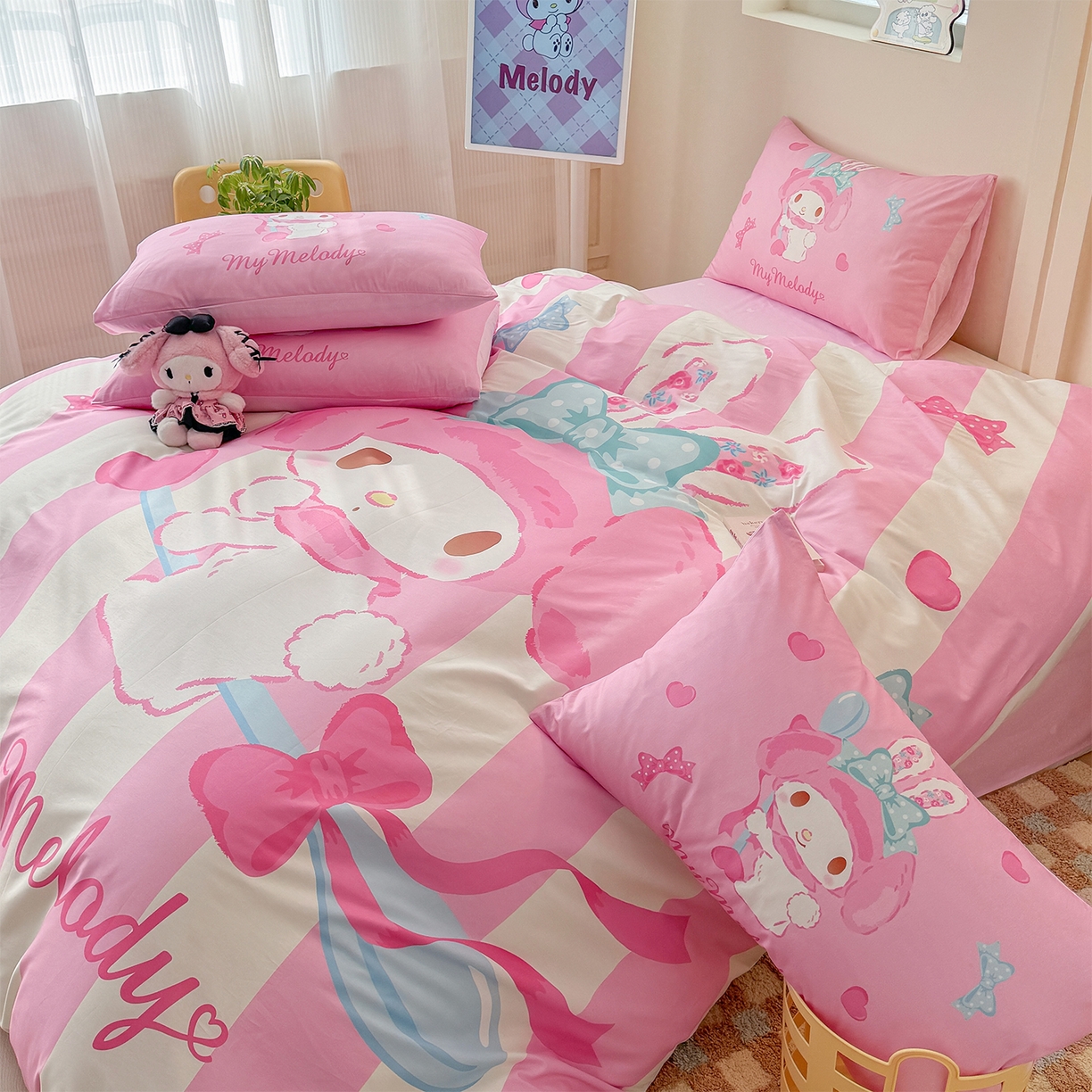 91家纺网 家纺一手货源 找家纺 玉元坊 2025新款正版授权三丽鸥系列全棉纯棉三四件套 基础款 甜心美乐蒂-基础款