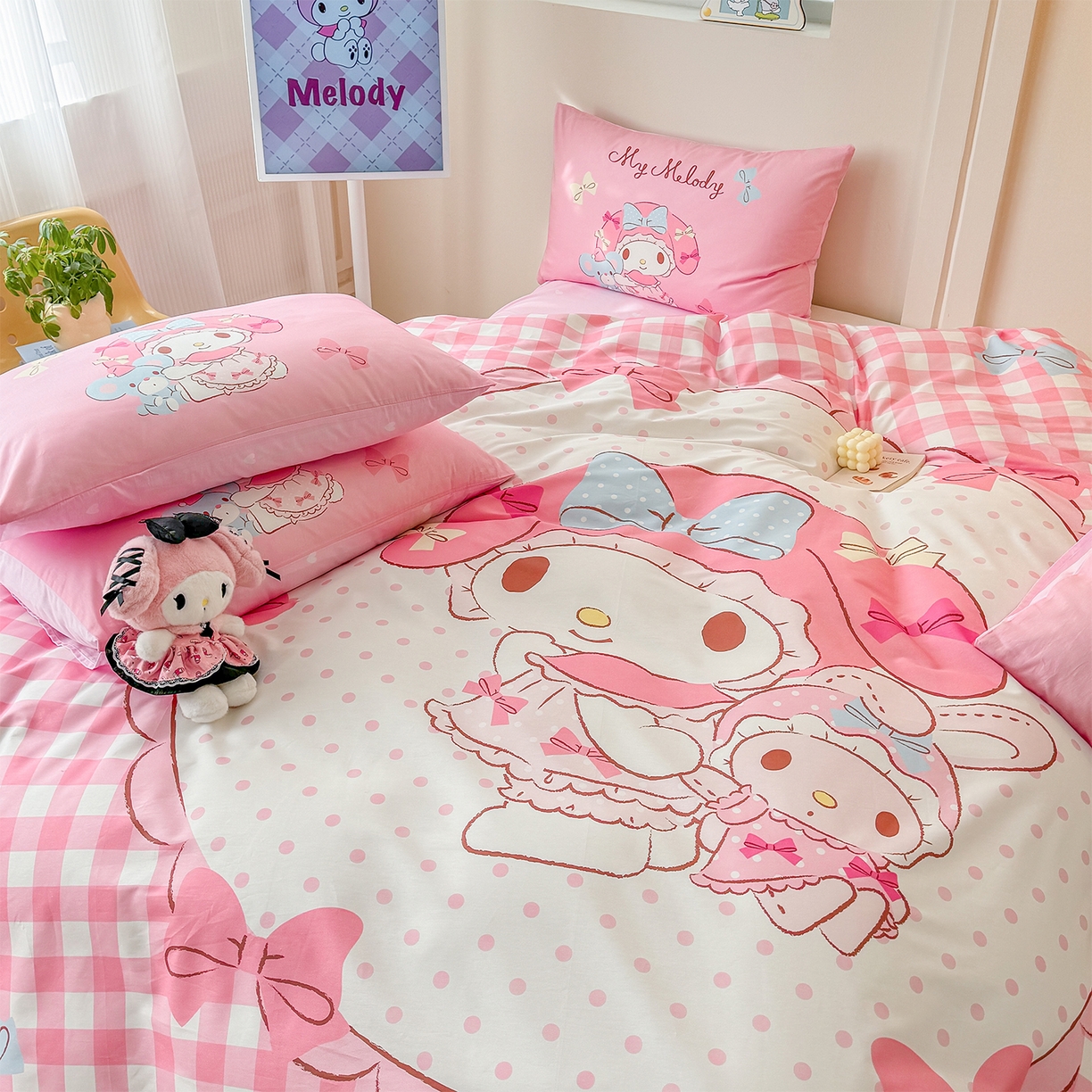 91家纺网 家纺一手货源 找家纺 玉元坊 2025新款正版授权三丽鸥系列全棉纯棉三四件套 基础款 玩偶美乐蒂-基础款