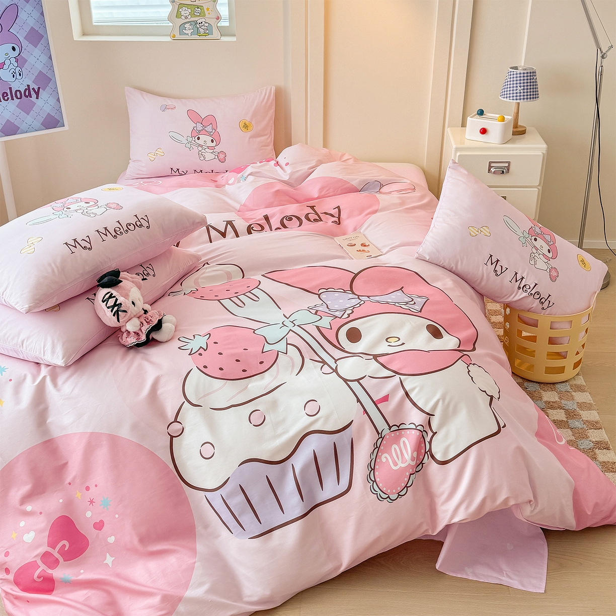 91家纺网 家纺一手货源 找家纺 玉元坊 2025新款正版授权三丽鸥系列全棉纯棉三四件套 基础款 蛋糕美乐蒂-基础款