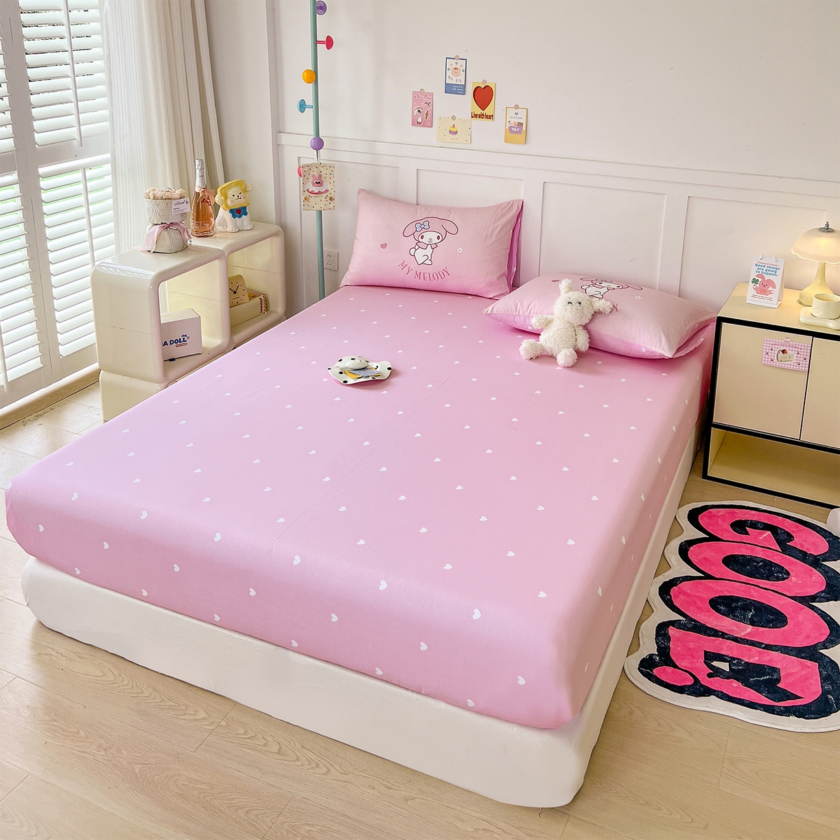 91家纺网 家纺一手货源 找家纺 玉元坊 2025新款正版授权三丽鸥系列全棉纯棉三四件套 基础款 粉兔草莓-基础款