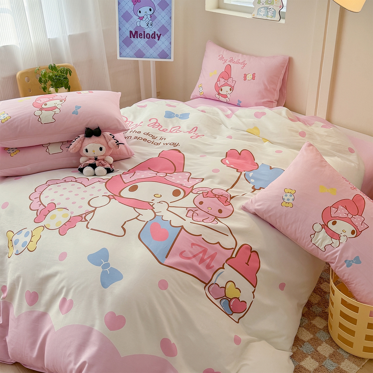 91家纺网 家纺一手货源 找家纺 玉元坊 2025新款正版授权三丽鸥系列全棉纯棉三四件套 基础款 糖果美乐蒂-基础款