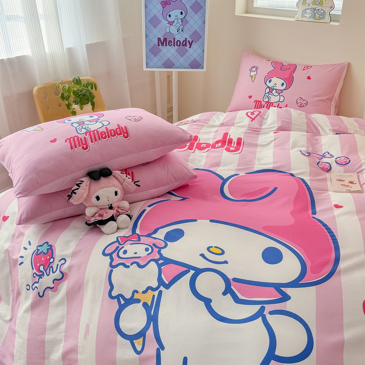 91家纺网 家纺一手货源 找家纺 玉元坊 2025新款正版授权三丽鸥系列全棉纯棉三四件套 基础款 甜筒美乐蒂-基础款