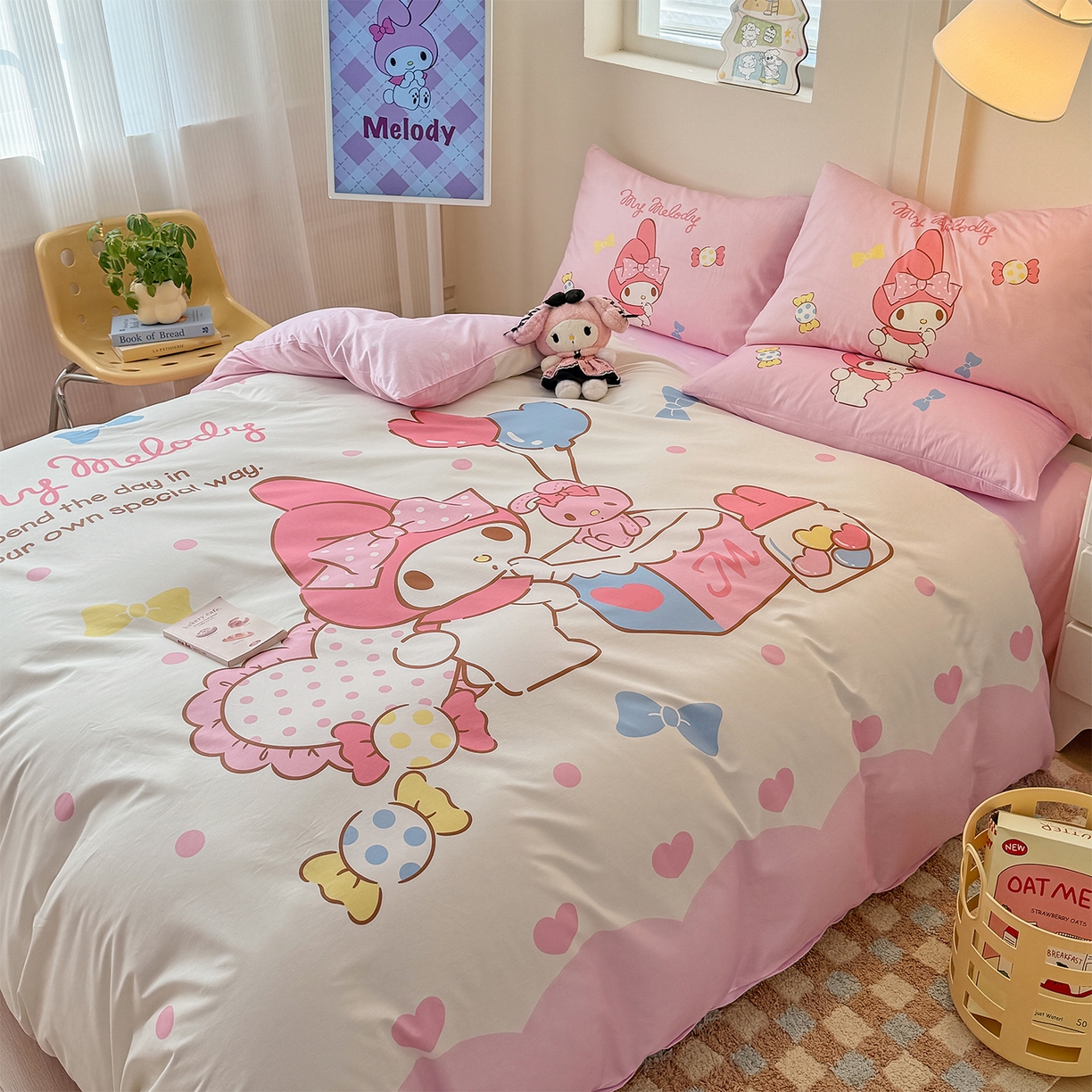 91家纺网 家纺一手货源 找家纺 玉元坊 2025新款正版授权三丽鸥系列全棉纯棉三四件套 基础款 糖果美乐蒂-基础款