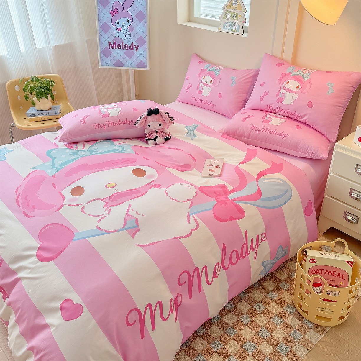 91家纺网 家纺一手货源 找家纺 玉元坊 2025新款正版授权三丽鸥系列全棉纯棉三四件套 基础款 甜心美乐蒂-基础款