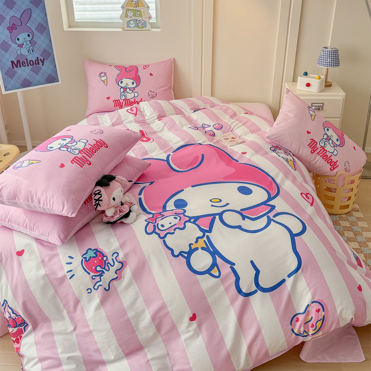 91家纺网 家纺一手货源 找家纺 玉元坊 2025新款正版授权三丽鸥系列全棉纯棉三四件套 基础款 甜筒美乐蒂-基础款