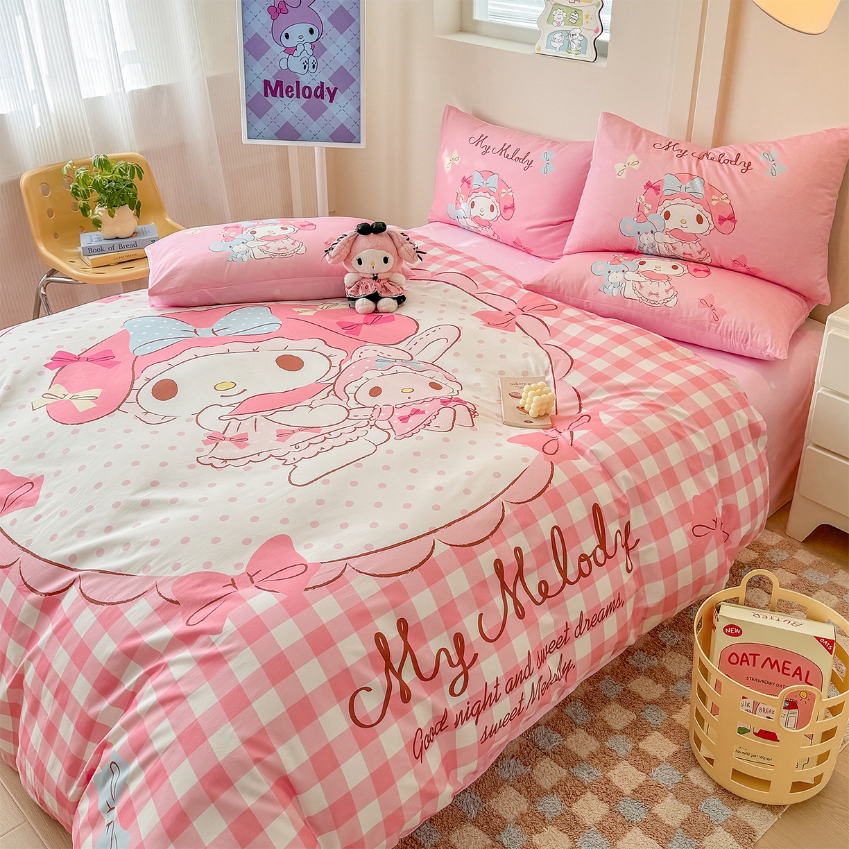 91家纺网 家纺一手货源 找家纺 玉元坊 2025新款正版授权三丽鸥系列全棉纯棉三四件套 基础款 玩偶美乐蒂-基础款