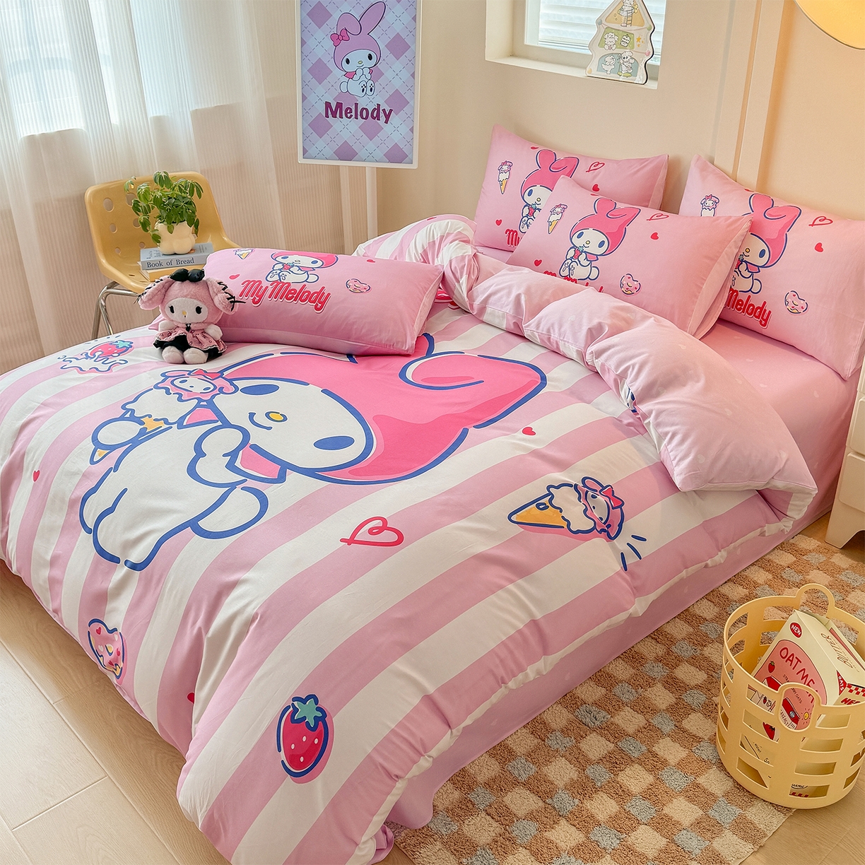 91家纺网 家纺一手货源 找家纺 玉元坊 2025新款正版授权三丽鸥系列全棉纯棉三四件套 基础款 甜筒美乐蒂-基础款